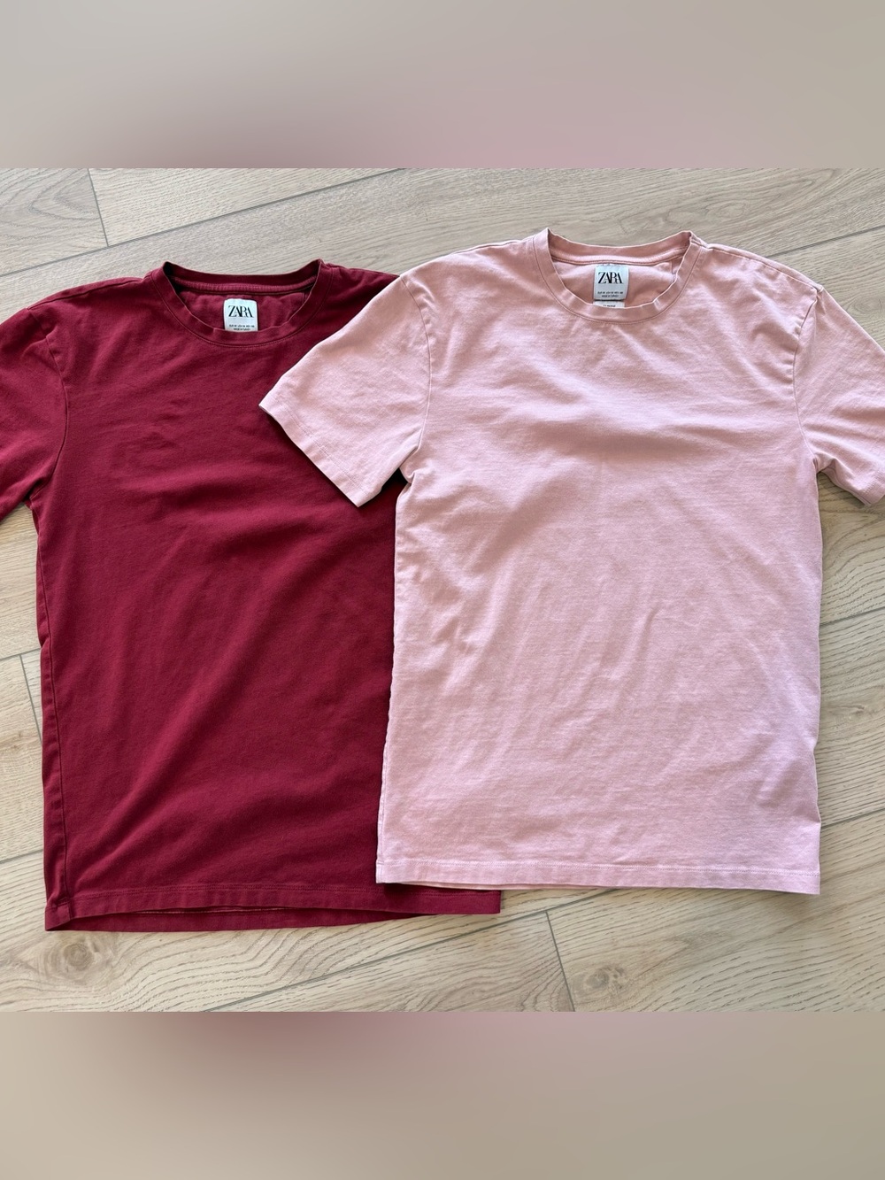 Zara Pair of 2 Mens Slim Fit Short-Sleeve T-Shirts- Blush & Burgundy